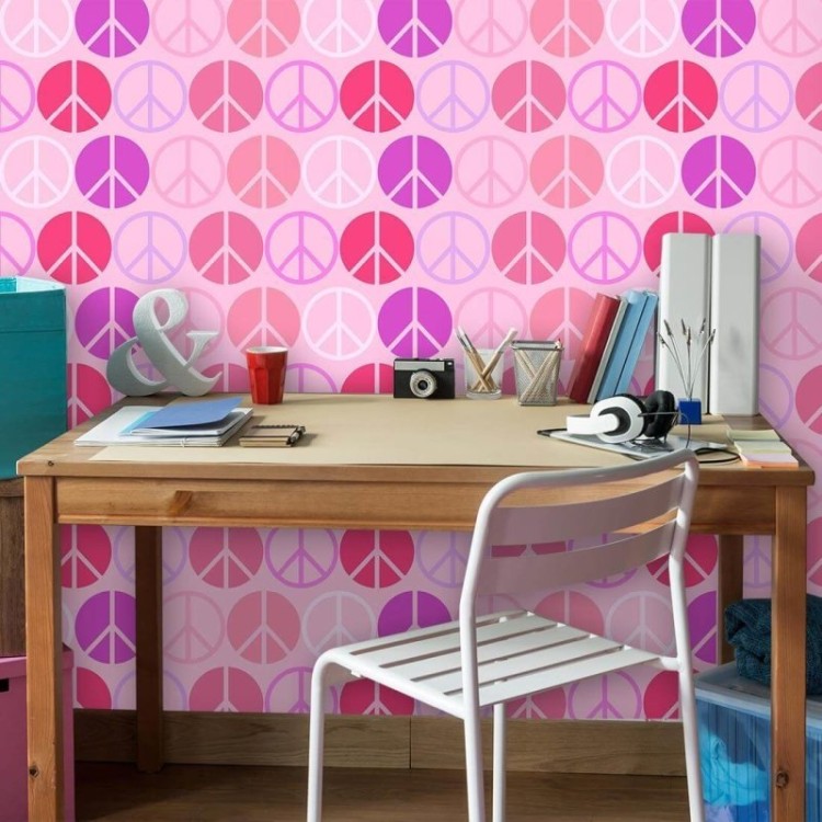 Papel de Parede Adesivo Paz e Amor Rosa 0201