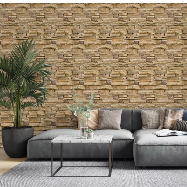 Papel de Parede Adesivo Pedras 3D Bege NP051