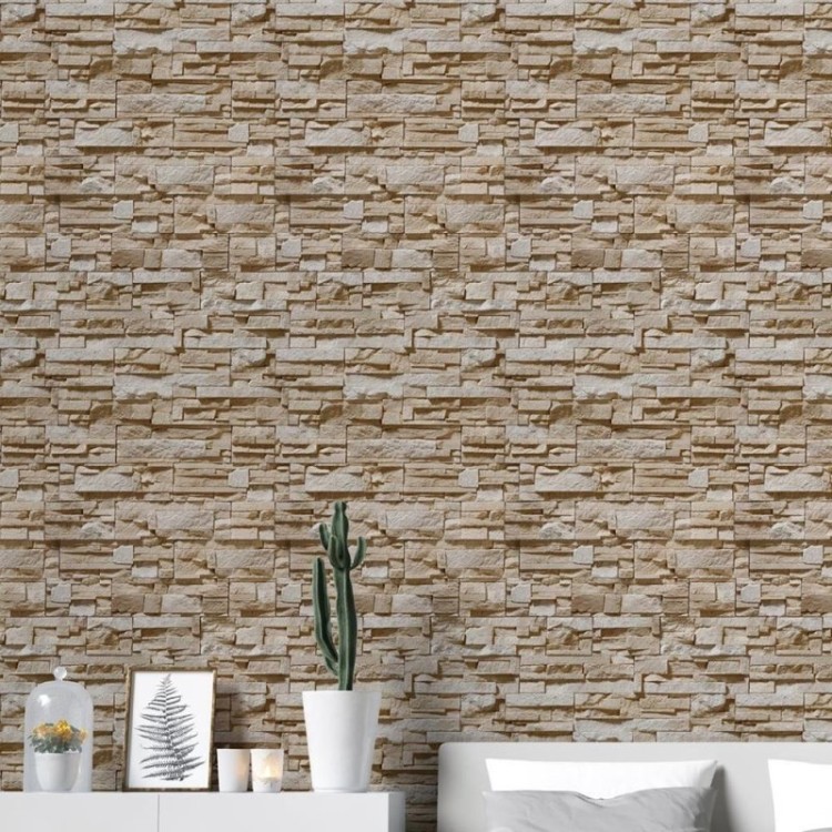 Papel de Parede Adesivo Pedras 3D Bege NP093