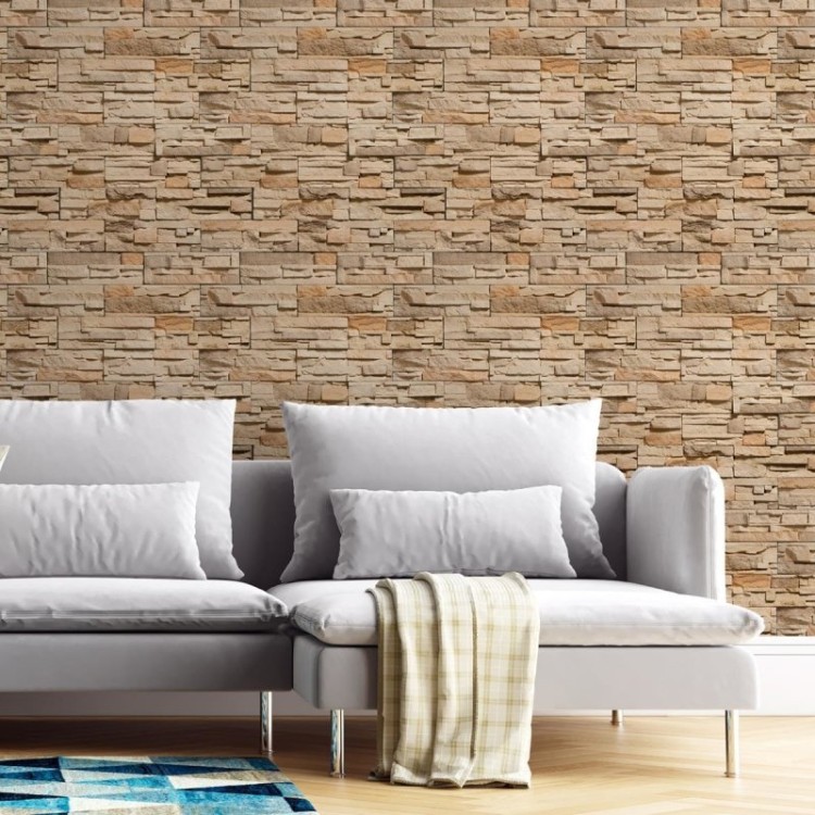 Papel de Parede Adesivo Pedras 3D Bege NP095