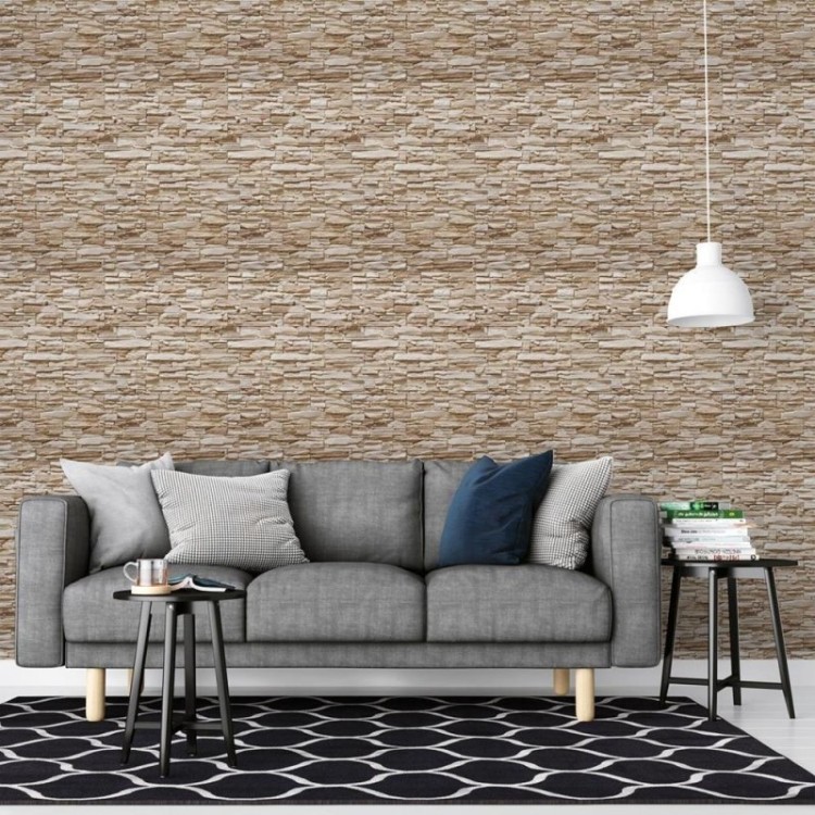 Papel de Parede Adesivo Pedras Bege 3D NP096
