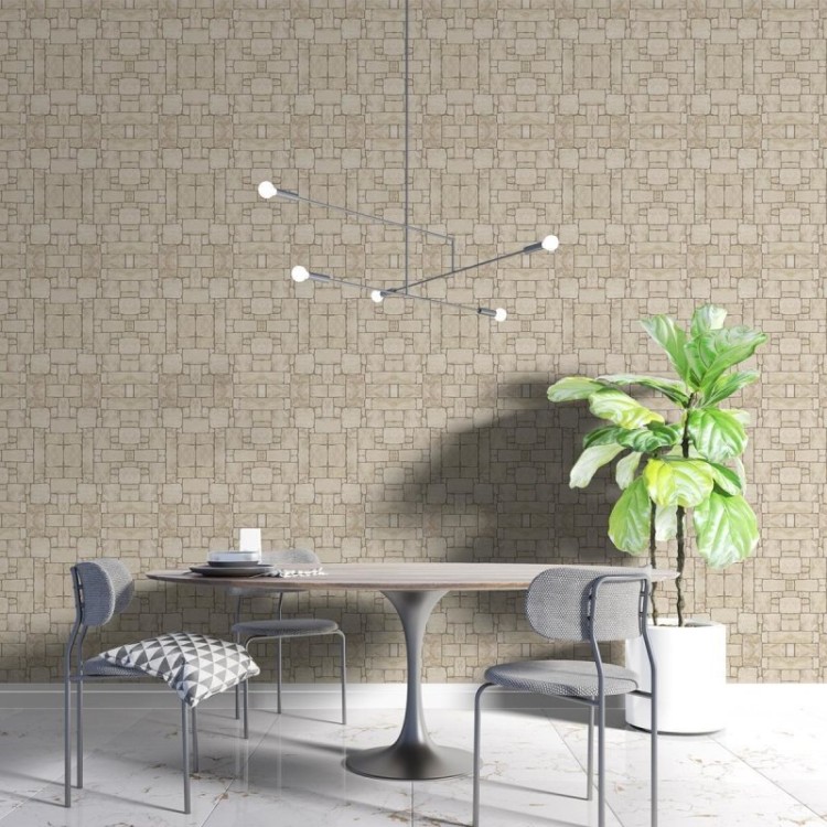 Papel de Parede Adesivo Pedras Mosaico Neutro...