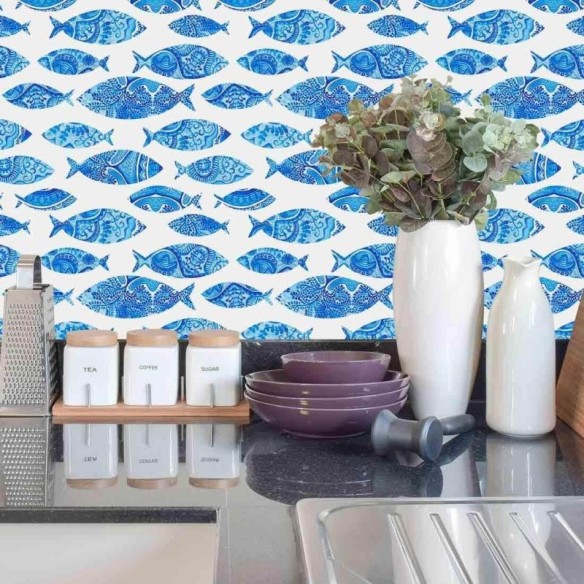 Papel de Parede Adesivo Peixe Azul Pintura 29135741