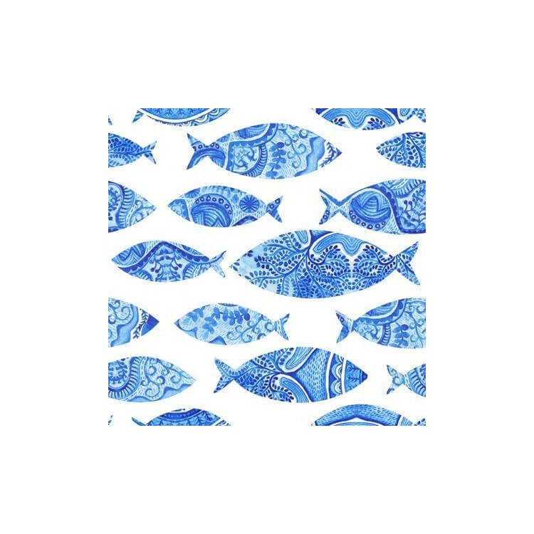 Papel de Parede Adesivo Peixe Azul Pintura...