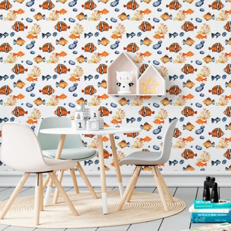 Papel de Parede Adesivo Peixe-palhaço e Pedras...