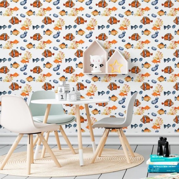 Papel de Parede Adesivo Peixe-palhaço e Pedras N06004
