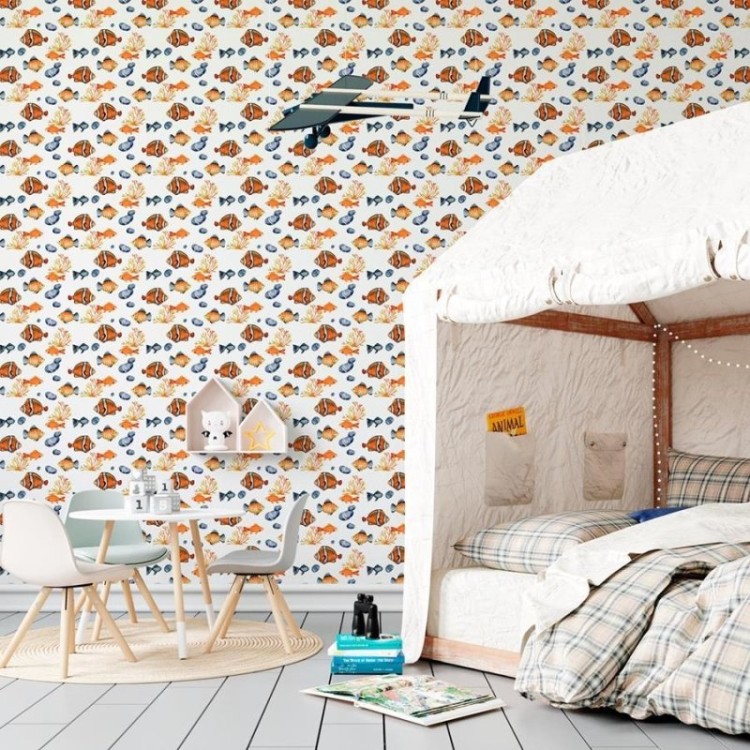 Papel de Parede Adesivo Peixe-palhaço e Pedras...