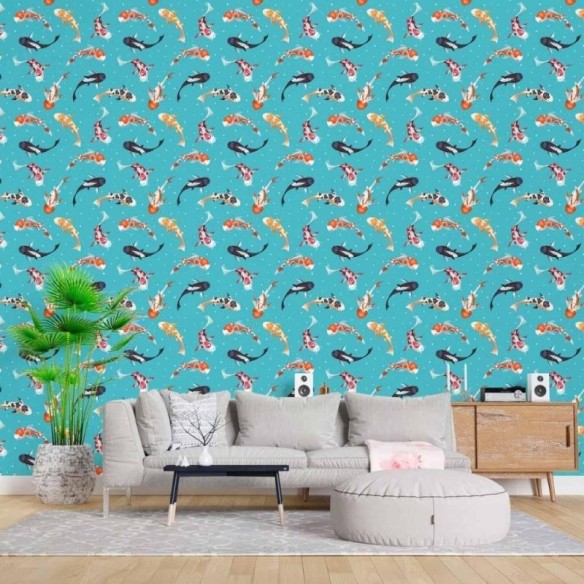 Papel de Parede Adesivo Peixes Carpas Golden Koi N015044