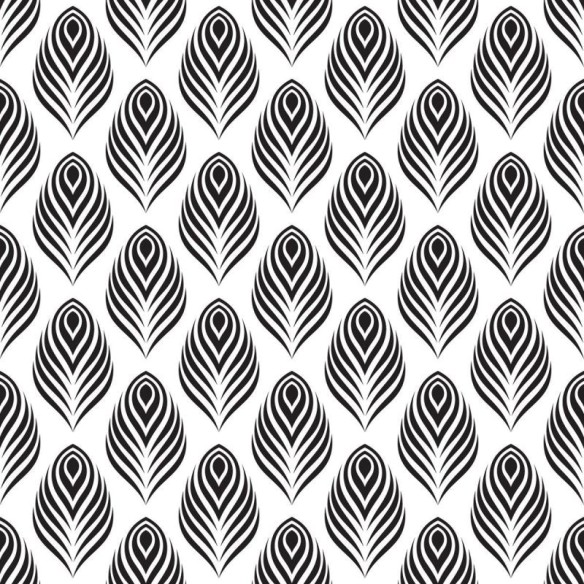 Papel de Parede Adesivo Pena Pavão Preto e Branco N04236