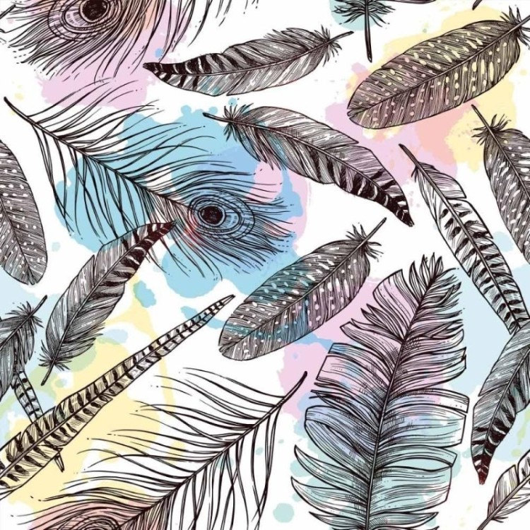 Papel de Parede Adesivo Penas Aquarela N015066