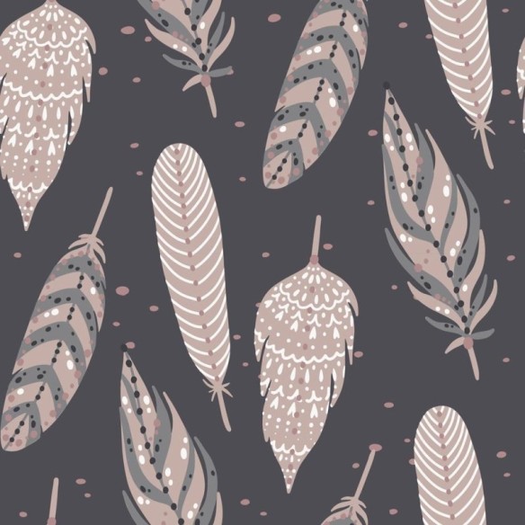 Papel de Parede Adesivo Penas Boho Cinza N08121