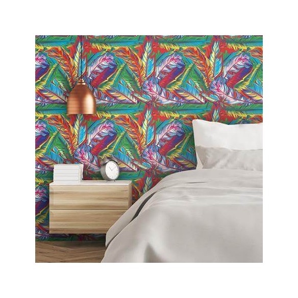 Papel de Parede Adesivo Penas Coloridas 73985878