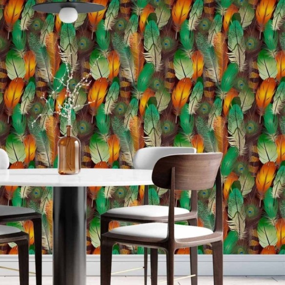 Papel de Parede Adesivo penas de pavão  N014051