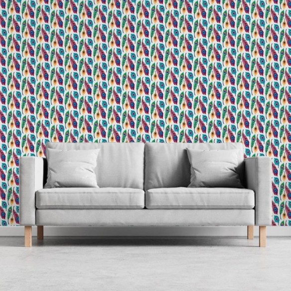 Papel de Parede Adesivo Penas de Pavão Coloridas N06135