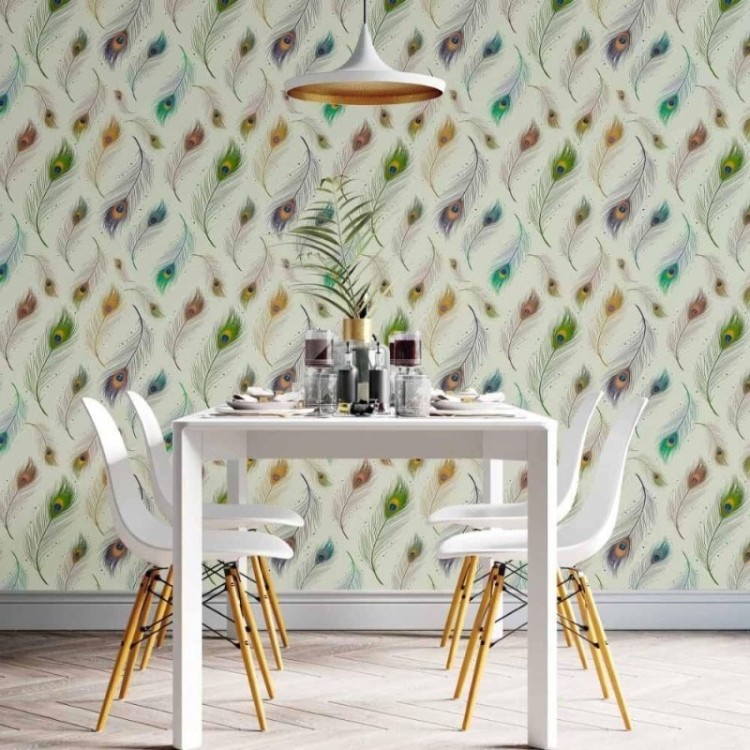 Papel de Parede Adesivo penas de pavão N014047