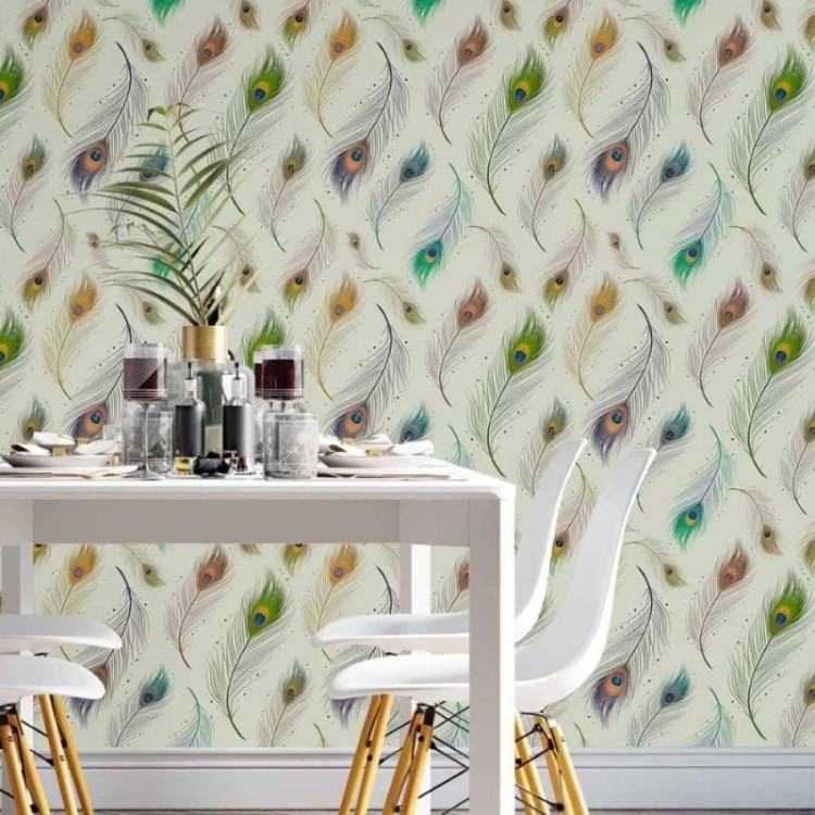 Papel de Parede Adesivo penas de pavão N014047