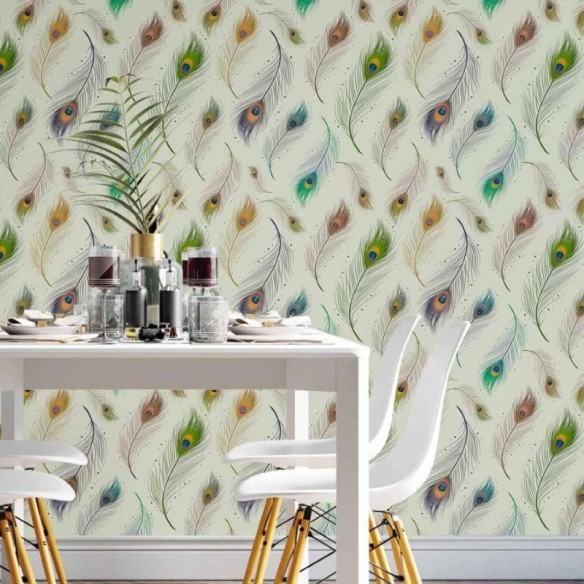 Papel de Parede Adesivo penas de pavão N014047