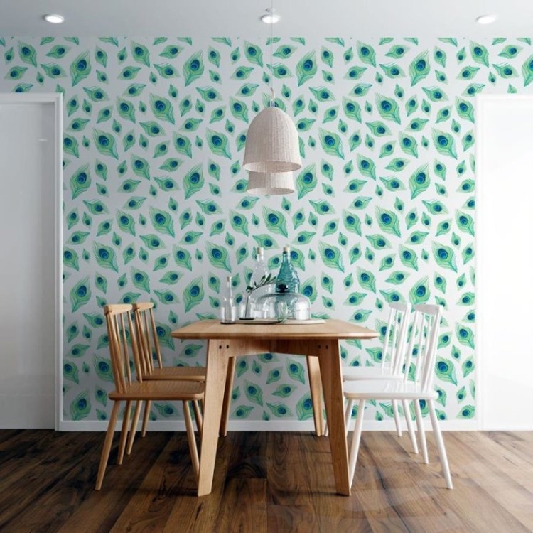 Papel de Parede Adesivo Penas de Pavão N06063