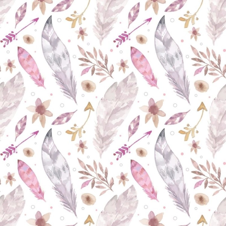 Papel de Parede Adesivo Penas e Flores Aquarela...