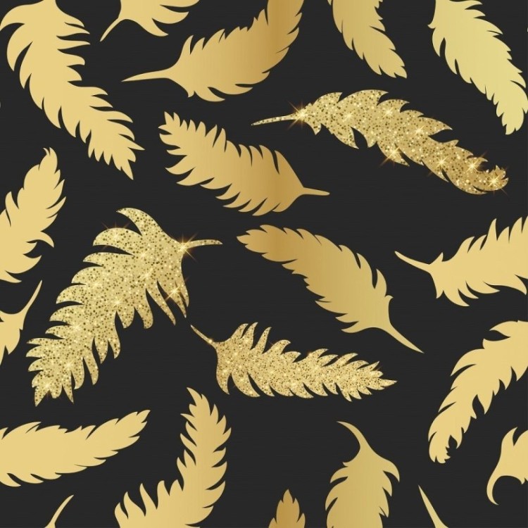Papel de Parede Adesivo Penas Gold Dark N018093