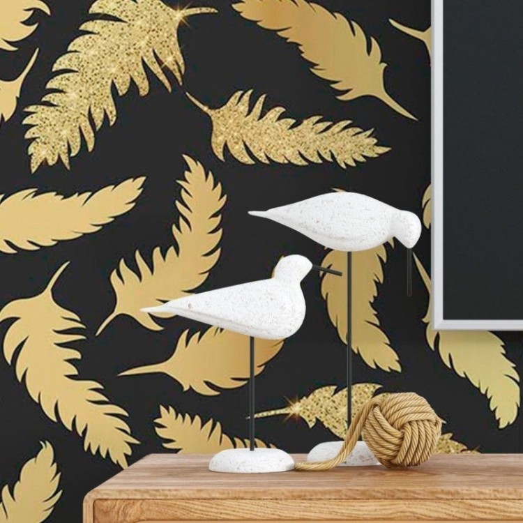 Papel de Parede Adesivo Penas Gold Dark N018093