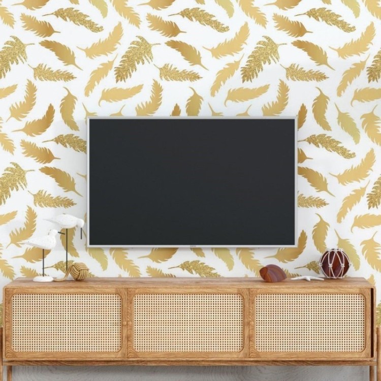 Papel de Parede Adesivo Penas Gold Glow N018094