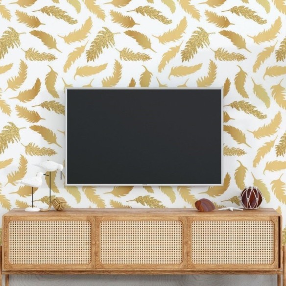 Papel de Parede Adesivo Penas Gold Glow N018094