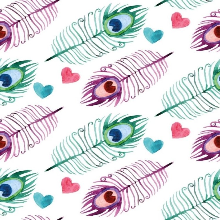 Papel de Parede Adesivo Penas Pavão Aquarela...