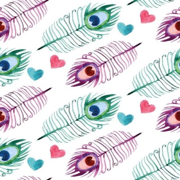 Papel de Parede Adesivo Penas Pavão Aquarela N015080