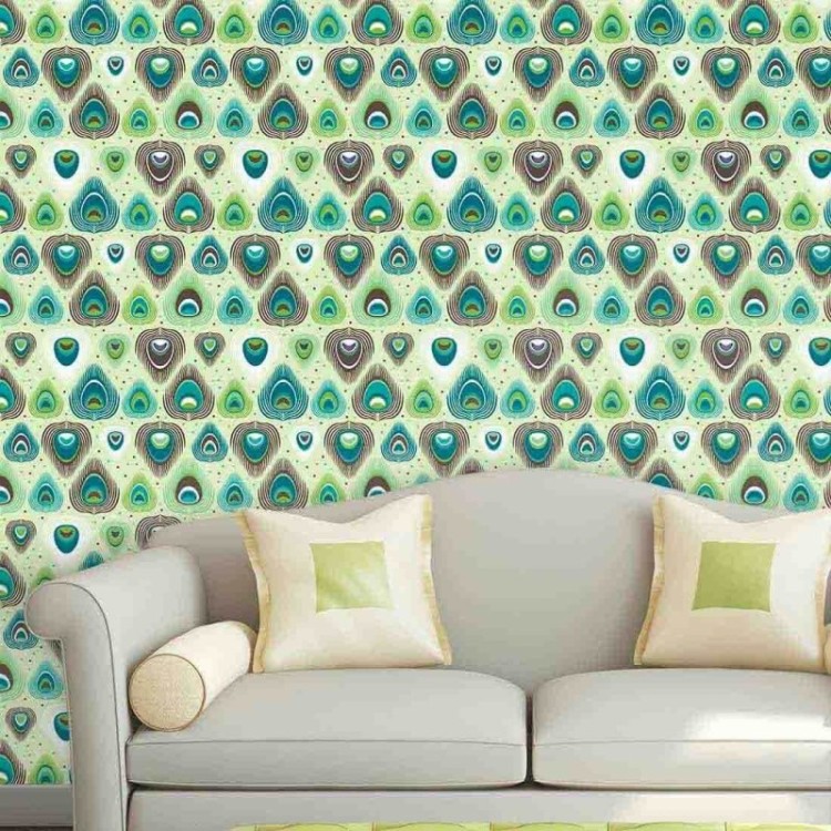 Papel de Parede Adesivo Penas Verde 77489368