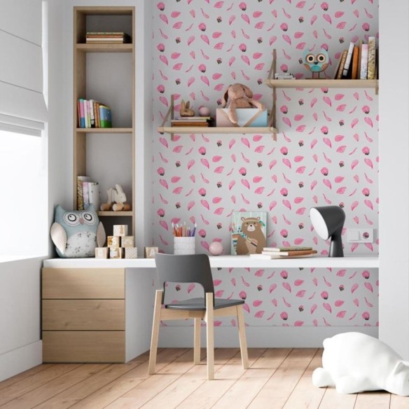 Papel de Parede Adesivo Pétalas Botões de Flores Rosa N06016