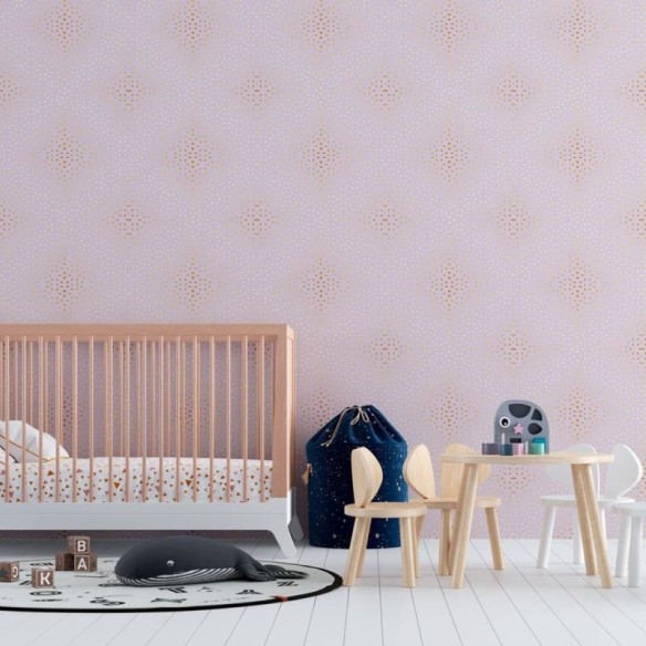 Papel de Parede Adesivo Pétalas Douradas sobre lilás N08138