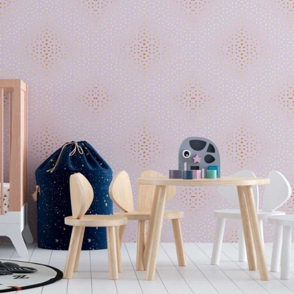 Papel de Parede Adesivo Pétalas Douradas sobre lilás N08138