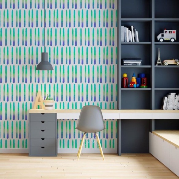 Papel de Parede Adesivo Pinceladas Degradê Neon Azul N06272