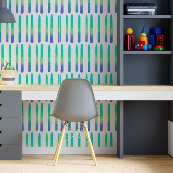 Papel de Parede Adesivo Pinceladas Degradê Neon Azul N06272