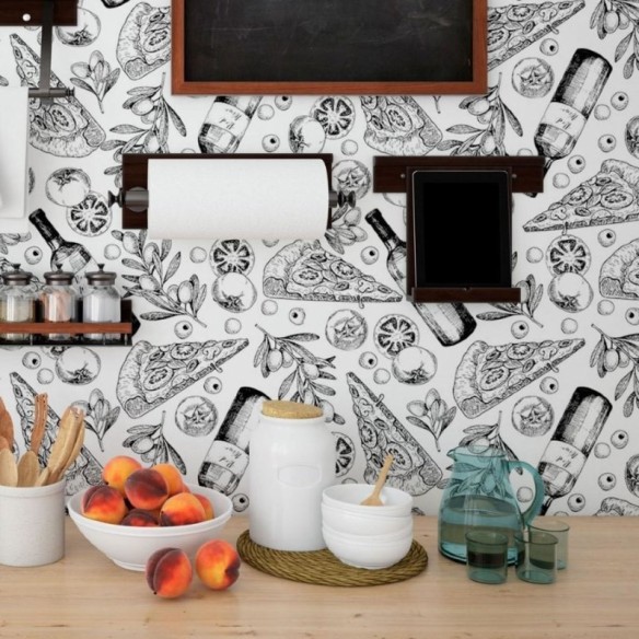 Papel de Parede Adesivo Pizzas e Vinhos N013273