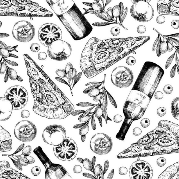 Papel de Parede Adesivo Pizzas e Vinhos N013273
