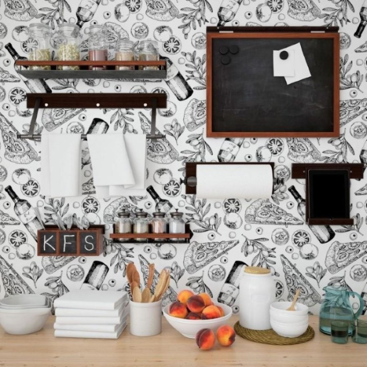 Papel de Parede Adesivo Pizzas e Vinhos N013273