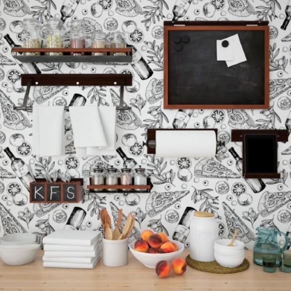 Papel de Parede Adesivo Pizzas e Vinhos N013273