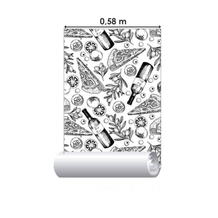 Papel de Parede Adesivo Pizzas e Vinhos N013273