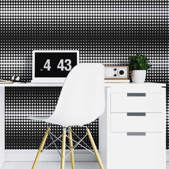 Papel de Parede Adesivo Poá Abstrato Preto e Branco N07073