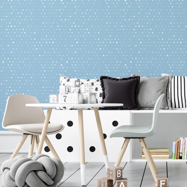 Papel de Parede Adesivo Poá Azul e Branco N04027