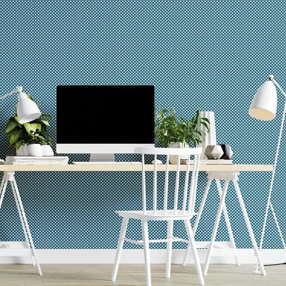 Papel de Parede Adesivo Poá Azul e Branco N04030