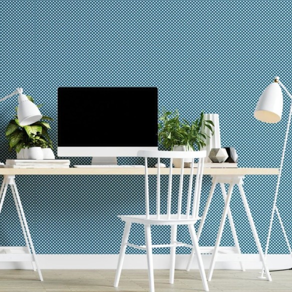 Papel de Parede Adesivo Poá Azul e Branco N04030