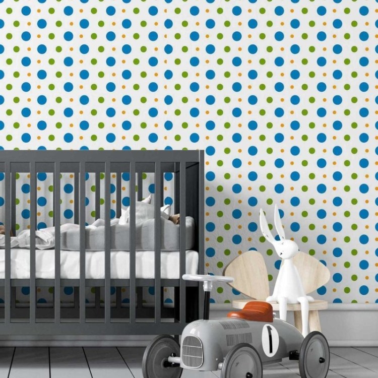 Papel de Parede Adesivo Poá Azul Laranja e...