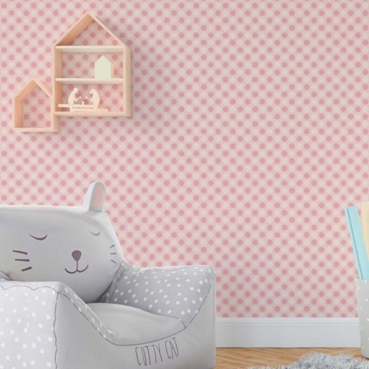 Papel de Parede Adesivo Poá Bolinhas Rose N018008