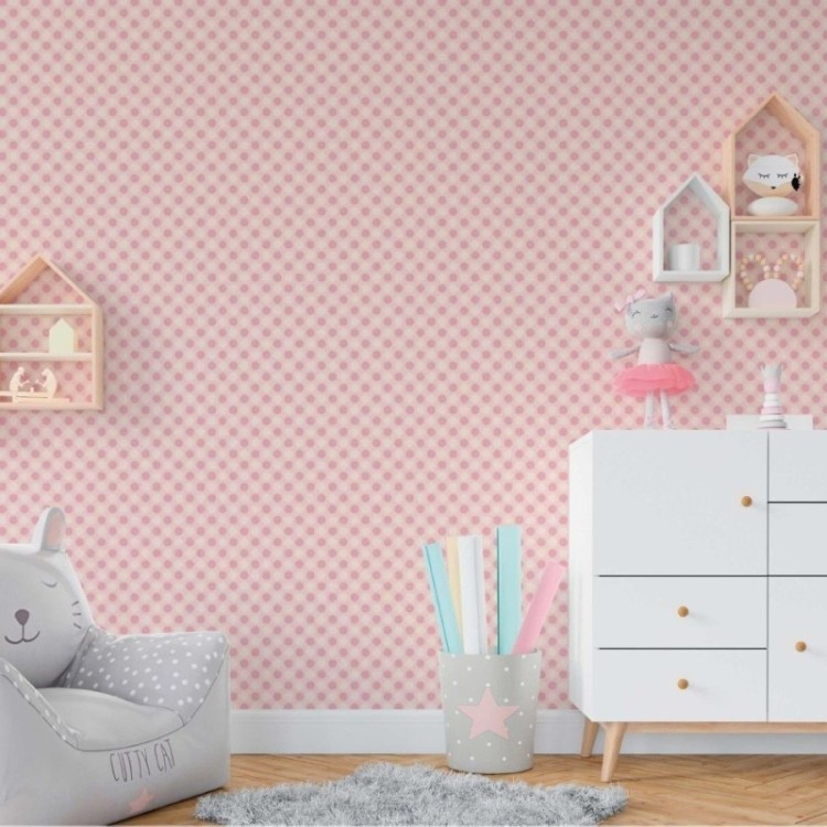 Papel de Parede Adesivo Poá Bolinhas Rose N018008