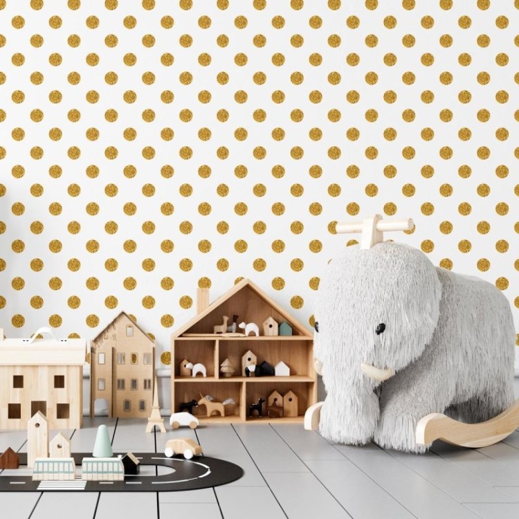 Papel de Parede Adesivo Poá Dourado Glitter N04033