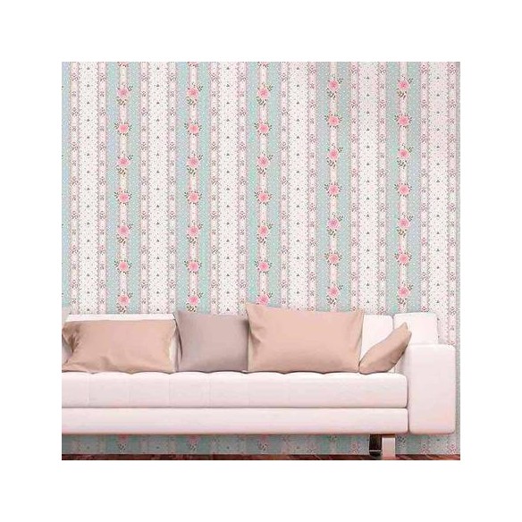Papel de Parede Adesivo Poá Floral Rosa e Azul 202982914