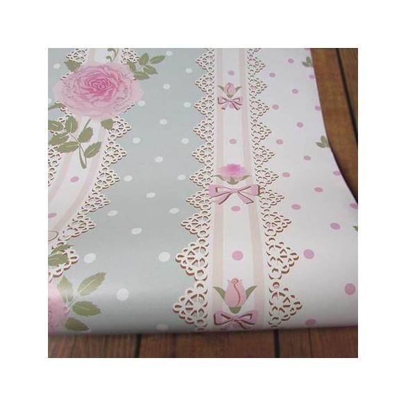 Papel de Parede Adesivo Poá Floral Rosa e Azul 202982914